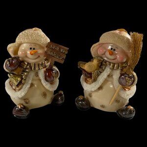 🏡 5/$25 - Cream/Gold Snowman Figurines x2